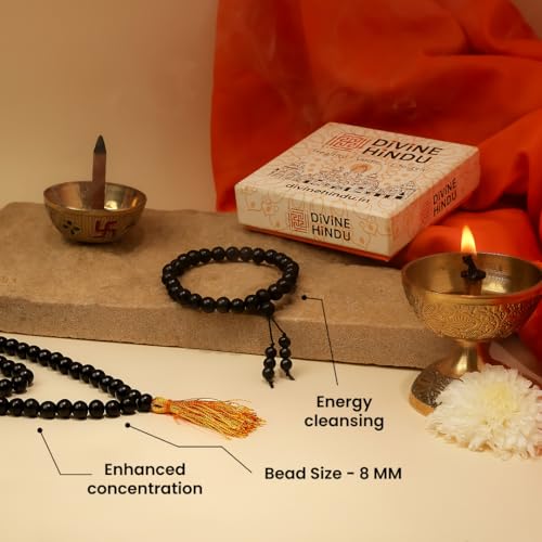 Divine Hindu Karungali Mala 108 Beads & Karungali Bracelet Set | Govt. Certified | Black Ebony Beads | Healing, Spiritual, Meditation | Combo | For Men & Women (8 MM) - Image 3