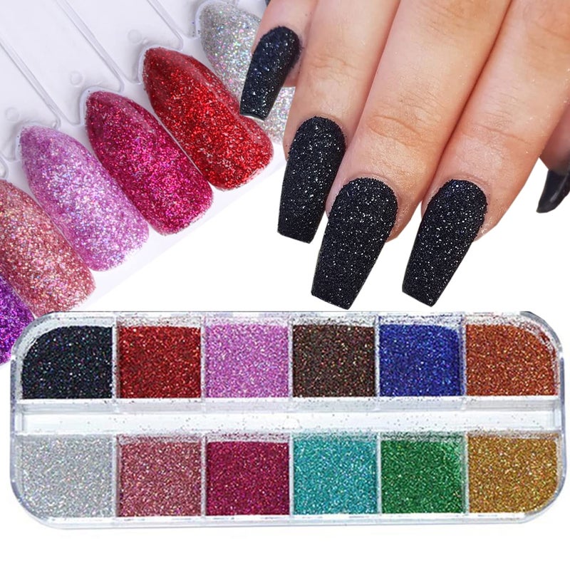 Onsdag 12 Colors Chrome Glitter Nail Powder Holographic Laser Sparkly Nail Pigments Nail Art Designs Women Manicure Tips Charms Decorations Acrylic Nails Powder for Nail Art Gel Polish Dipping Liquid - Image 3