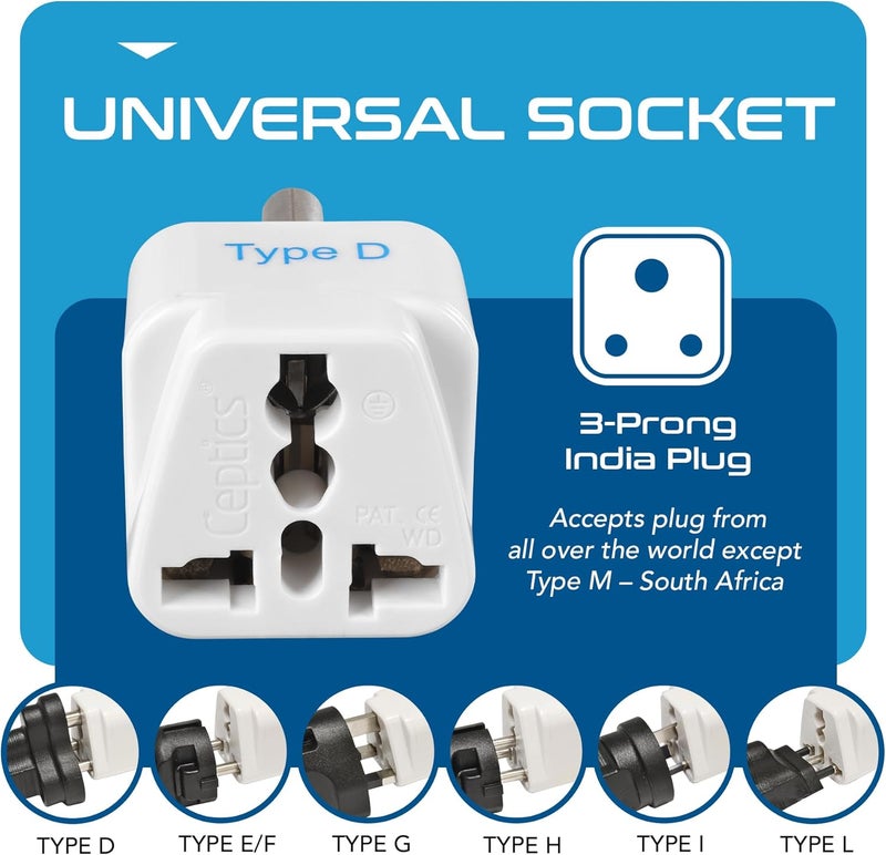 Ceptics (USA, UK, China & More) to India (Type D) Travel Adapter Plug - CE Certified - RoHS Compliant (GP-10) - Image 5