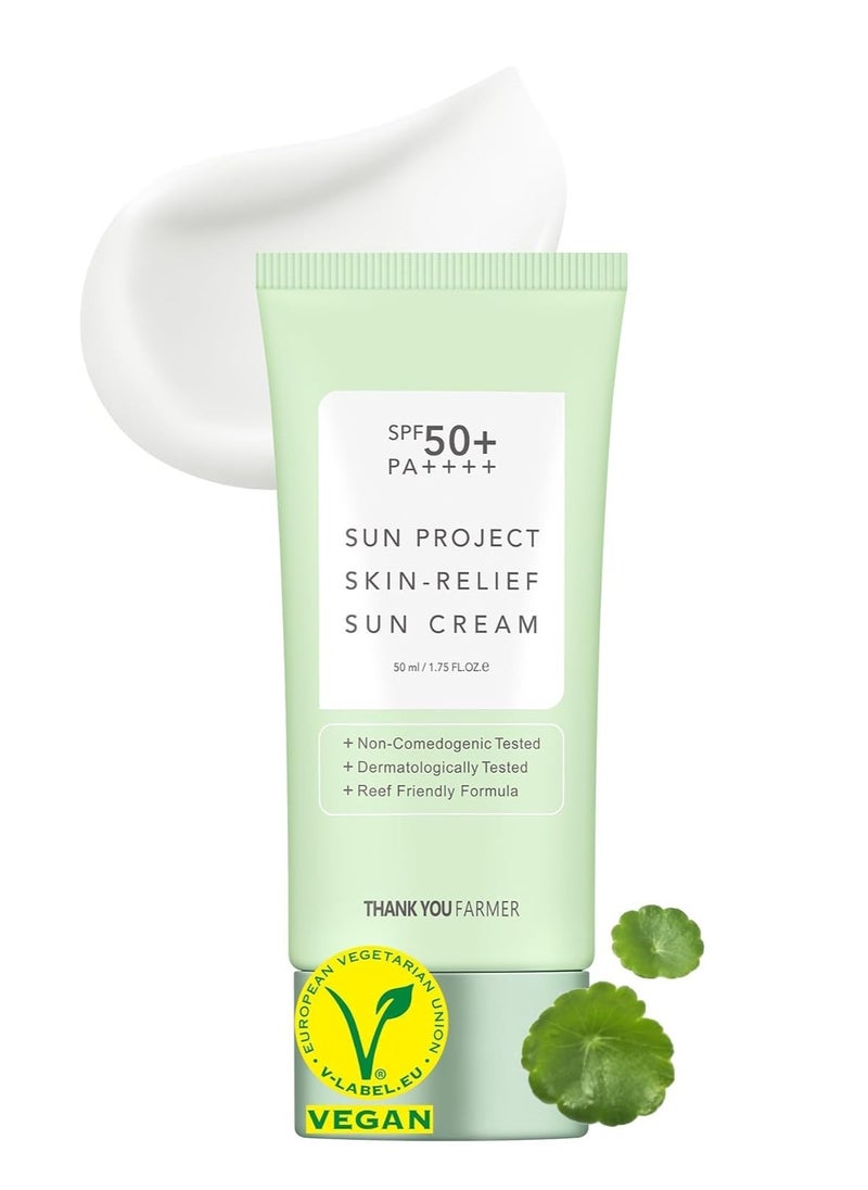 THANKYOU FARMER THANKYOU FARMER Sun Project Relief Sun Cream SPF50+ PA++++(50ml) - Centella Asiatica Extracts for Soothing, Reef Safe Sunscreen Travel Size  - Image 1