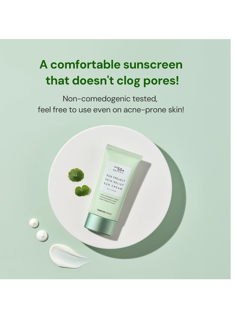 THANKYOU FARMER THANKYOU FARMER Sun Project Relief Sun Cream SPF50+ PA++++(50ml) - Centella Asiatica Extracts for Soothing, Reef Safe Sunscreen Travel Size  - Image 2