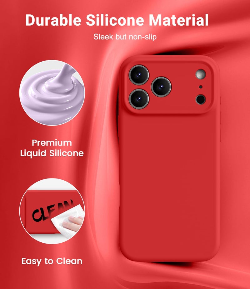 OTOFLY Magnetic for iPhone 17 Pro Max Case,Compatible with Magsafe,Classic Liquid Silicone Mobile Phone Case,Integrated Camera Control Button,Anti-Scratch Microfiber Lining, Red - Image 3