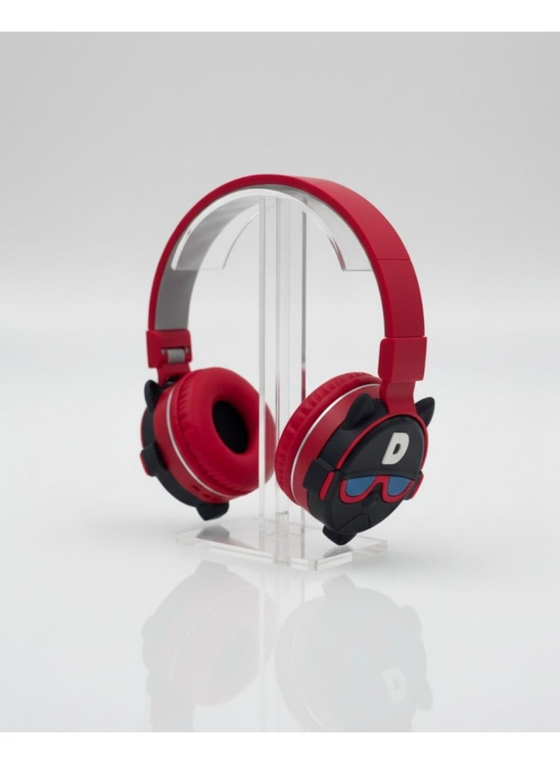 Portbae Bull Dog Red Kids Wireless Foldable Over-Ear Headphones AH-806Q3 ,Comfortable wireless headphones for kids with over-ear design, clear sound, and a lightweight build—perfect for school, learning, and entertainment. - Image 1