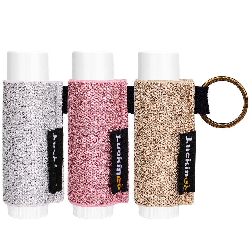 LUCKINEE 3PCS Lip Balm Holder Keychain Lip Gloss Keychain Holder Lipstick Keychain Holder Lip Balm Pouch Compatible with ChapStick Key Chain, Burt's Bees-Christmas Stocking Stuffers - Image 1