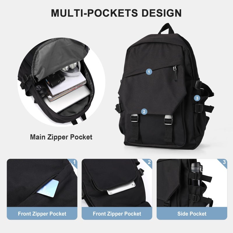 coowoz School Backpack for Men Women College Bookbag Waterproof Lightweight Black Backpack Mochilas Book Bag Rucksack Casual Daypack School Bag for Boys Girls - Image 5