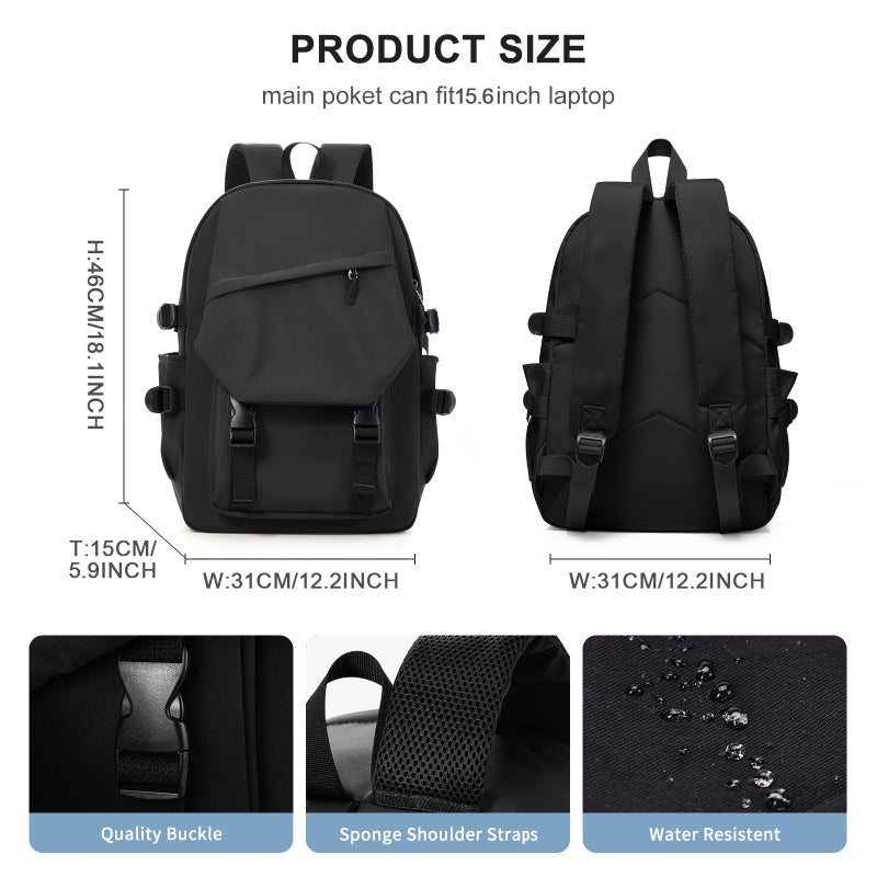 coowoz School Backpack for Men Women College Bookbag Waterproof Lightweight Black Backpack Mochilas Book Bag Rucksack Casual Daypack School Bag for Boys Girls - Image 4