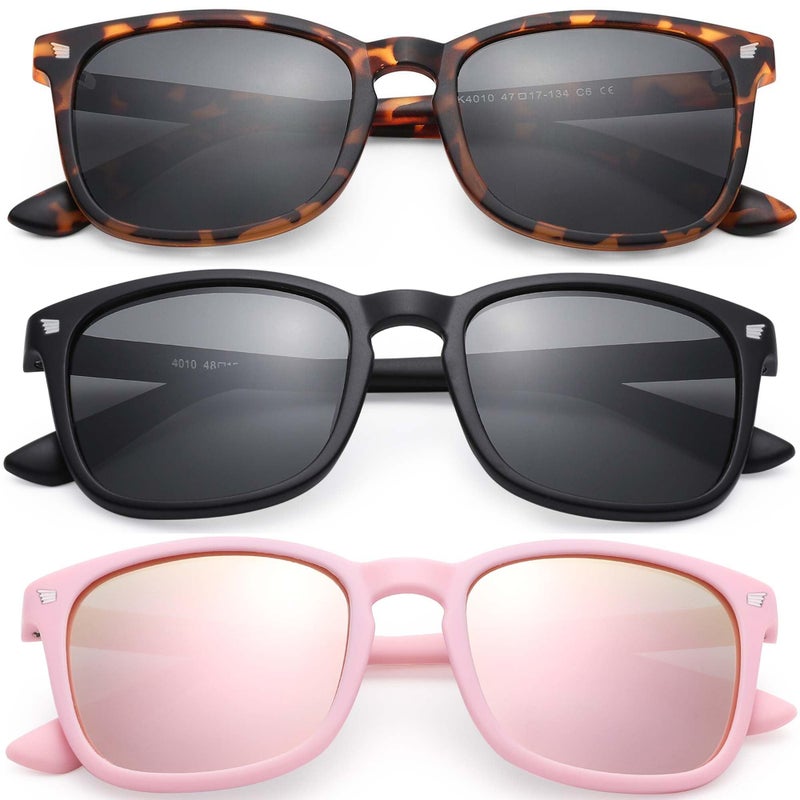 GLARDEFE Kids Sunglasses Polarized - Flexible Youth Glasses for Toddler Girls Boys Age 3-12(Matte Leopard/Grey + Matte Black/Grey + Matte Pink/Pink Mirror) - Image 1