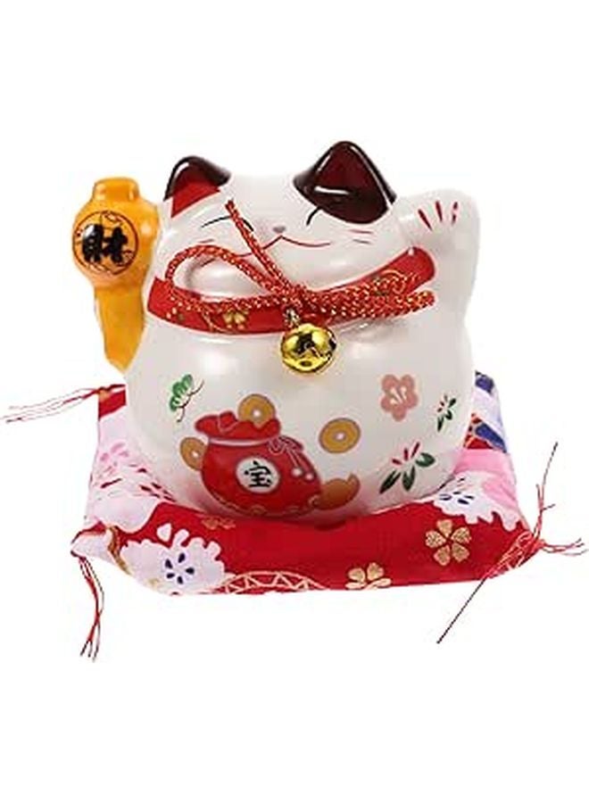 White Ceramic Cat Statue Piggy Bank For Home Decor Prosperity Symbol - Image 1