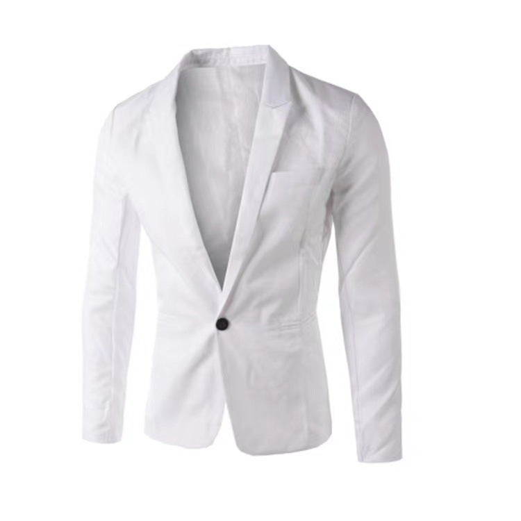Cross-border Foreign Trade Fashion Mens Casual Single-breasted Small Suit Korean Style Youth Slim-fit Solid Color Non-ironing Suit Jacket White 