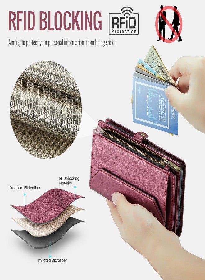 أسو ويش جراب هاتف Asuwish لهاتف سامسونج جالاكسي S10، غطاء محفظة بسحاب مع واقي شاشة من الزجاج المقوى وحامل بطاقات ائتمان/نقود قابل للطي مع خاصية حجب RFID، مناسب لـ S10 Edge و10S وGS10 وX10، لون أحمر خمري للنساء والفتيات - Image 5