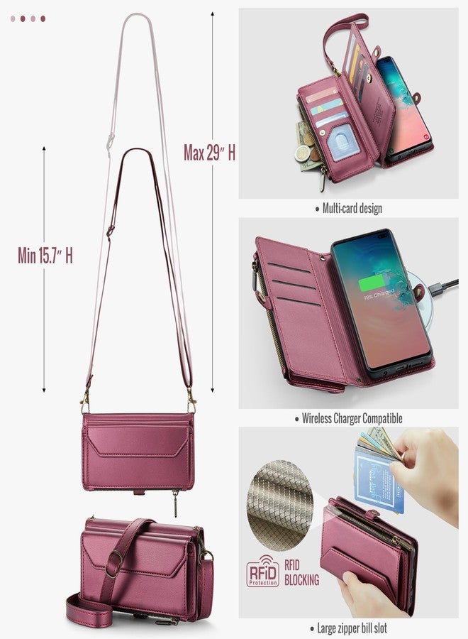 أسو ويش جراب هاتف Asuwish لهاتف سامسونج جالاكسي S10، غطاء محفظة بسحاب مع واقي شاشة من الزجاج المقوى وحامل بطاقات ائتمان/نقود قابل للطي مع خاصية حجب RFID، مناسب لـ S10 Edge و10S وGS10 وX10، لون أحمر خمري للنساء والفتيات - Image 4