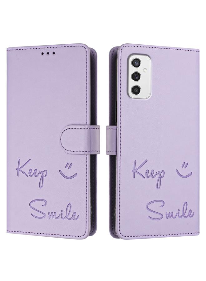 S-TOP Case For Samsung Galaxy M52 5G Smile Embossing RFID Leather Phone Case - Image 3