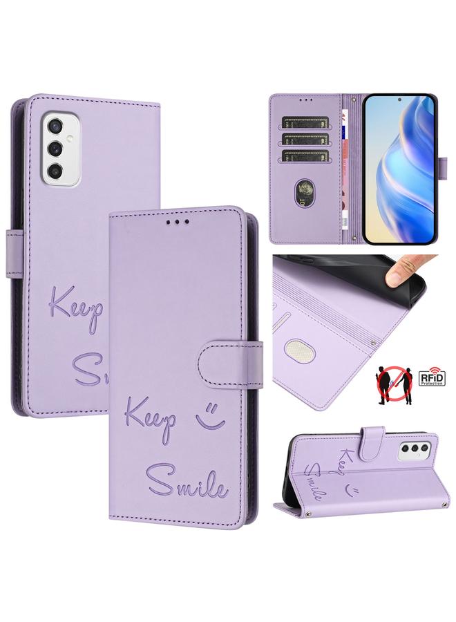 S-TOP Case For Samsung Galaxy M52 5G Smile Embossing RFID Leather Phone Case - Image 1