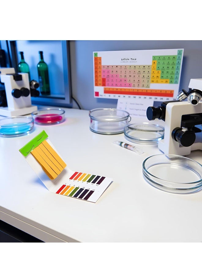 ورق اختبار الرقم الهيدروجيني من 1 إلى 14، ورق اختبار شامل، اختبار عباد الشمس، اختبار الرقم الهيدروجيني مع علبة تخزين لاختبار اللعاب والبول والماء والتربة، مراقبة الرقم الهيدروجيني لأغذية الحيوانات الأليفة، مستلزمات المختبر. - Image 2