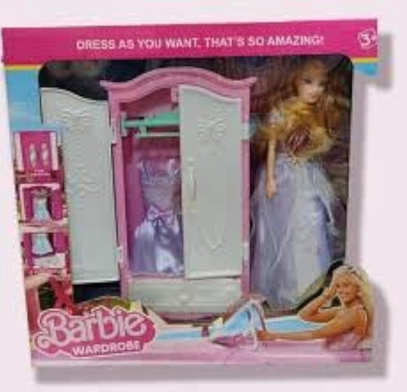 مجموعة دمية فاخرة مع خزانة ملابس وفستان وإكسسوارات 34.5 × 35 × 8 سم QY 138