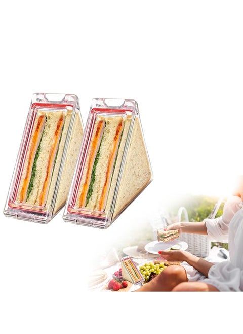 Sandwich Container Triangle, Triangle Sandwich Container Reusable, Portable and Acrylic Clear Sandwich Boxes, Washable Sandwich Box, Lunch Wedge Boxes with Lids, Sandwich Bento Box ( 2pcs )