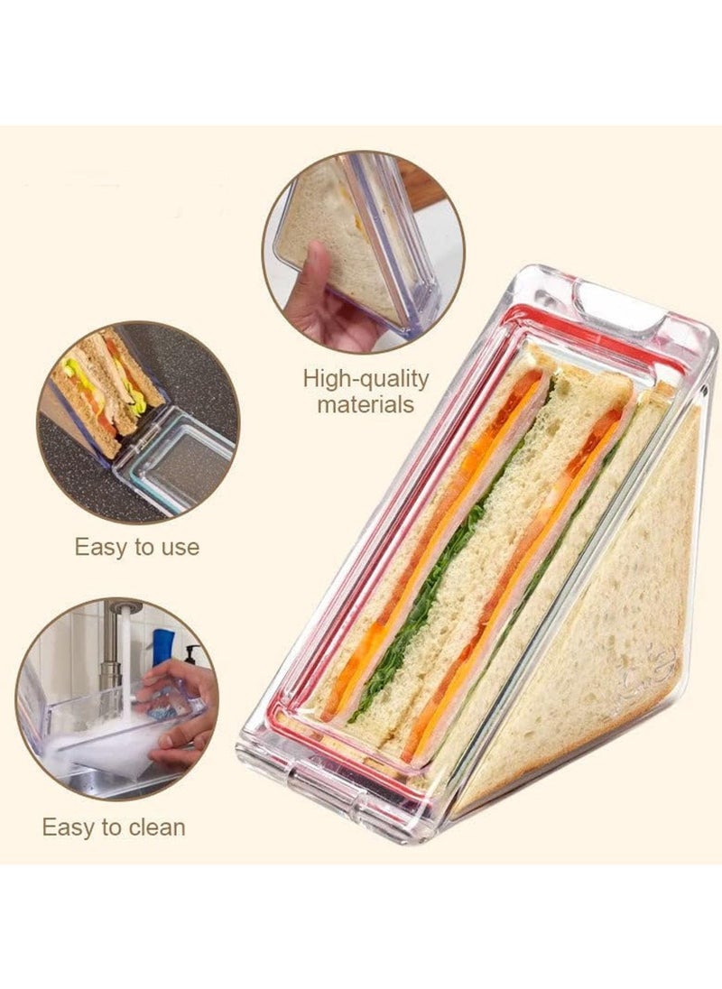 Sandwich Container Triangle, Triangle Sandwich Container Reusable, Portable and Acrylic Clear Sandwich Boxes, Washable Sandwich Box, Lunch Wedge Boxes with Lids, Sandwich Bento Box ( 2pcs )