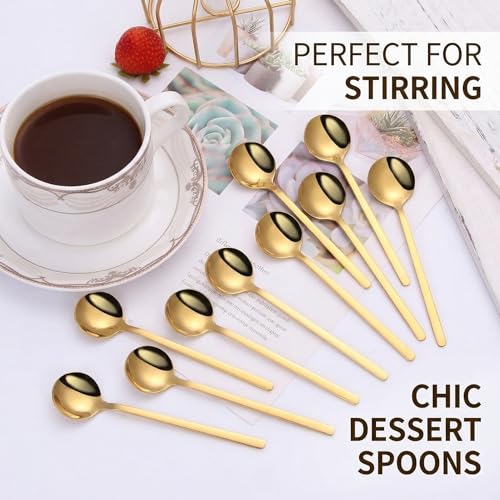 Mafier 8-Piece Gold Coffee Spoons Set, 5.24-inch Small Stainless Steel Dessert Spoons, Food Grade SUS 304 Tea Spoons with Long Handle, Mirror Polished Stirring Spoons for Espresso, Dessert, Cake - Image 5