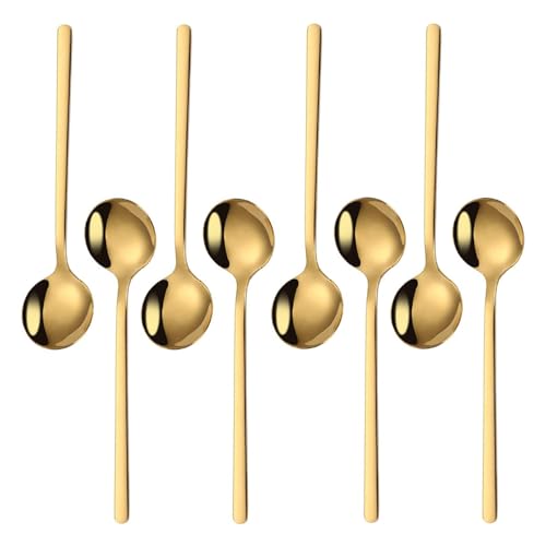 Mafier 8-Piece Gold Coffee Spoons Set, 5.24-inch Small Stainless Steel Dessert Spoons, Food Grade SUS 304 Tea Spoons with Long Handle, Mirror Polished Stirring Spoons for Espresso, Dessert, Cake - Image 1