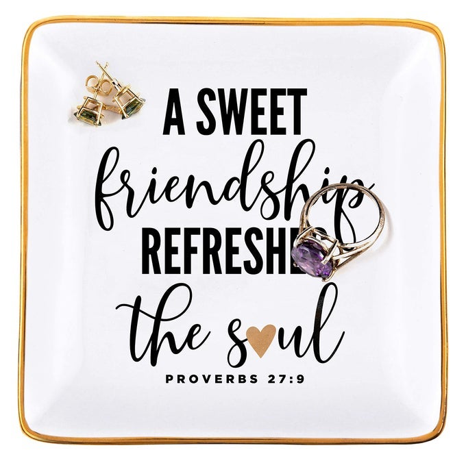 Gifts for Women Jewelry Tray Trinket Dish Friendship Proverbs 27