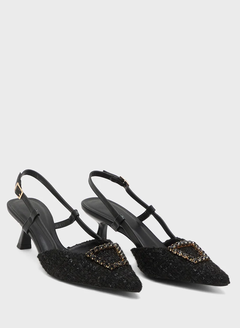 Truffle Low Heeled Sling Back Pumps