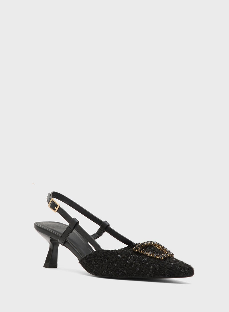 Truffle Low Heeled Sling Back Pumps - Image 3