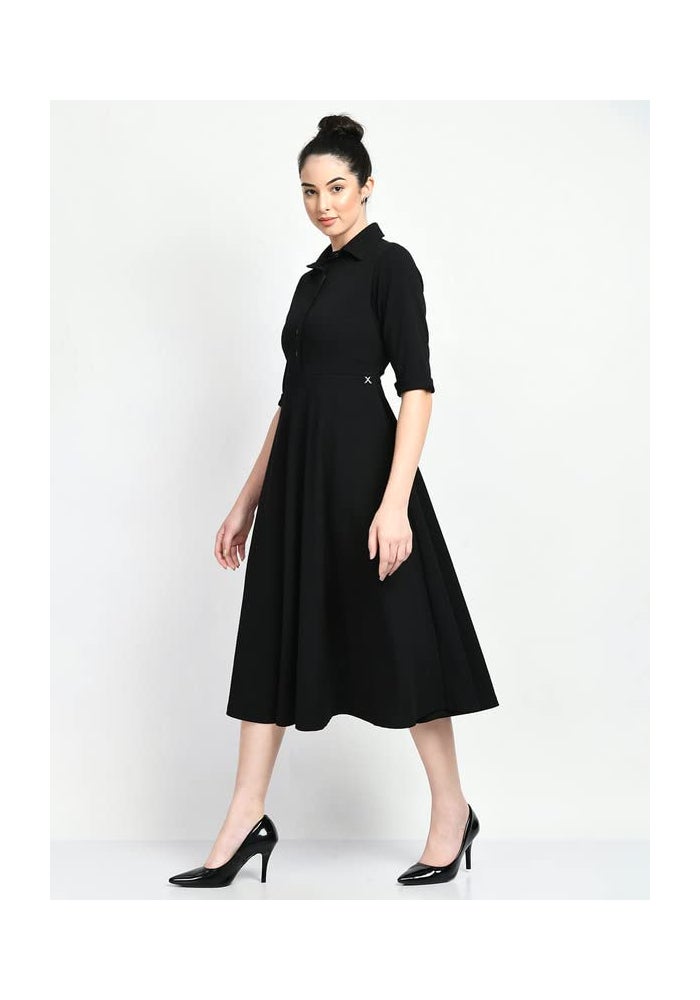 Exude Black Midi Shirt Dress for Women - Image 2