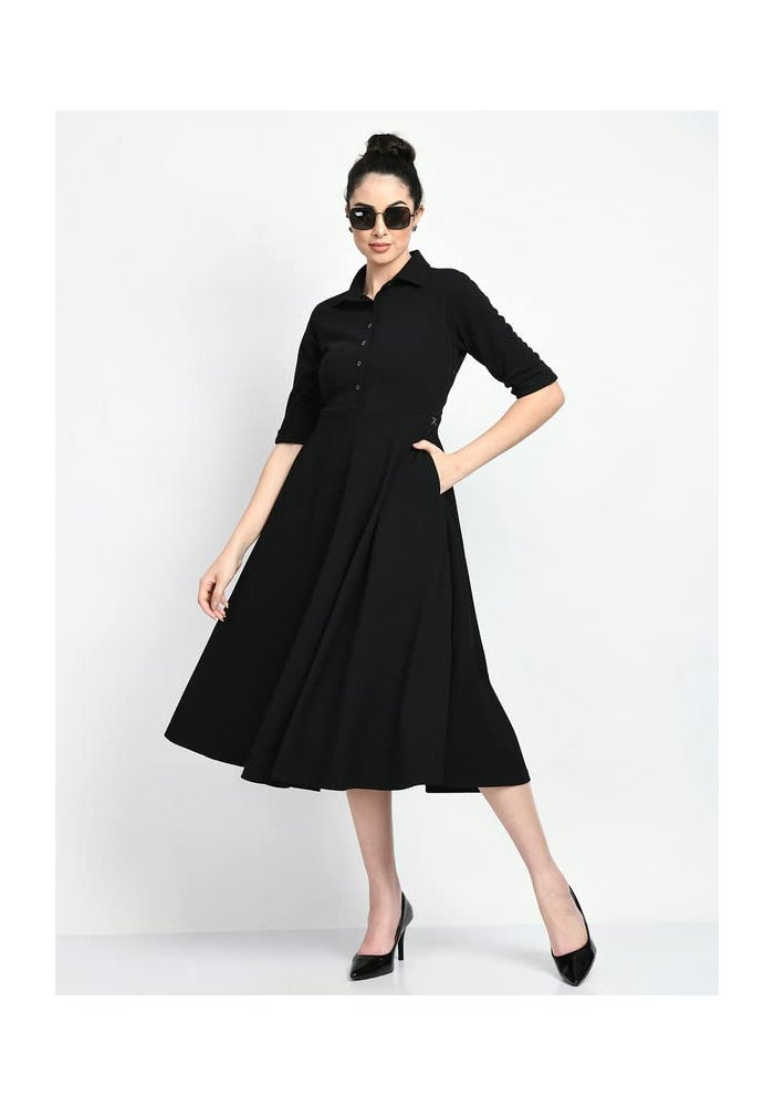 Exude Black Midi Shirt Dress for Women - Image 4