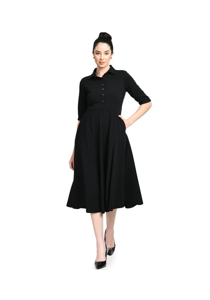 Exude Black Midi Shirt Dress for Women - Image 1