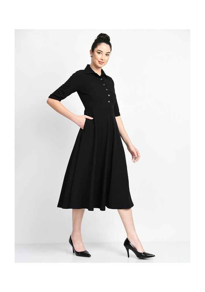 Exude Black Midi Shirt Dress for Women - Image 3