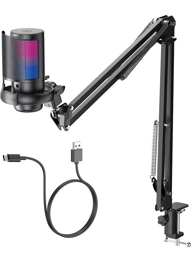 DAREU Gaming Microphone, USB PC Mic for Podcasts Videos, Streaming, Condenser Mic with Quick Mute, Tripod Stand, Pop Filter, RGB Indicator, Shock Mount, Rotate gain button, Compatible with PS4/5/PC  - Image 1