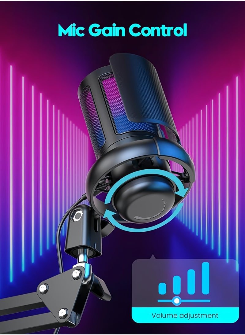 DAREU Gaming Microphone, USB PC Mic for Podcasts Videos, Streaming, Condenser Mic with Quick Mute, Tripod Stand, Pop Filter, RGB Indicator, Shock Mount, Rotate gain button, Compatible with PS4/5/PC  - Image 2