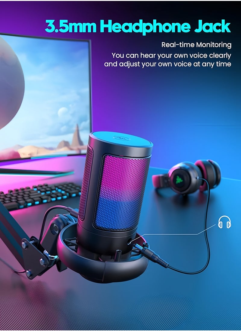 DAREU Gaming Microphone, USB PC Mic for Podcasts Videos, Streaming, Condenser Mic with Quick Mute, Tripod Stand, Pop Filter, RGB Indicator, Shock Mount, Rotate gain button, Compatible with PS4/5/PC  - Image 3