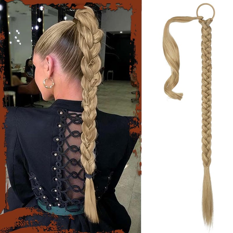 SOFEIYAN Long Braid Ponytail Extension with Hair Tie Straight Sleek Wrap Around Hair Extensions Braid Pony Tail Fluffy Natural Soft Synthetic Hairpieces for Women Daily Wear 30 inchAsh Blonde