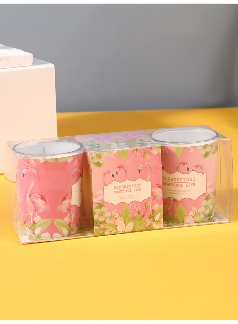 طقم شموع معطرة (عبوة من قطعتين)، شموع شمع الصويا برائحة الورد الوردي، شموع العلاج العطري بتصميم زهور الفلامنغو لديكور المنزل، طقم هدايا للنساء، طقم هدايا شموع معطرة - Image 1