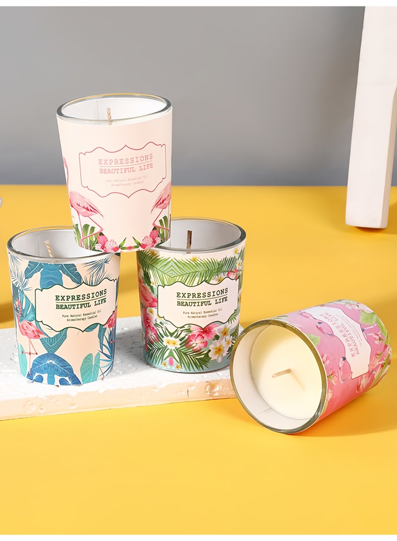طقم شموع معطرة (عبوة من قطعتين)، شموع شمع الصويا برائحة الورد الوردي، شموع العلاج العطري بتصميم زهور الفلامنغو لديكور المنزل، طقم هدايا للنساء، طقم هدايا شموع معطرة - Image 3