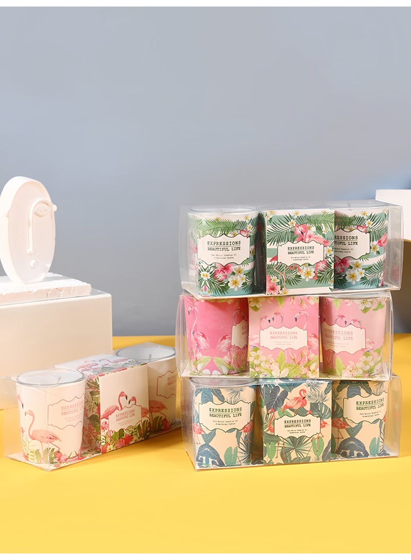 طقم شموع معطرة (عبوة من قطعتين)، شموع شمع الصويا برائحة الورد الوردي، شموع العلاج العطري بتصميم زهور الفلامنغو لديكور المنزل، طقم هدايا للنساء، طقم هدايا شموع معطرة - Image 2