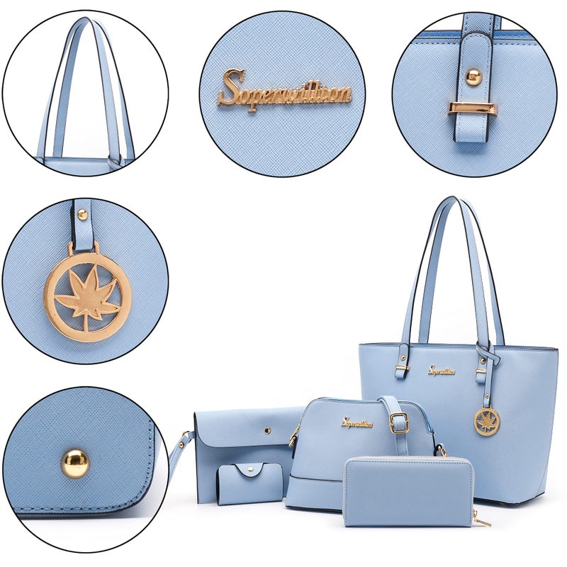 Soperwillton Handbag for Women Wallet Tote Bag Shoulder Bags Top Handle Satchel 5pcs Purse Set - Image 3