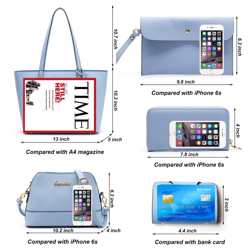 Soperwillton Handbag for Women Wallet Tote Bag Shoulder Bags Top Handle Satchel 5pcs Purse Set - Image 4