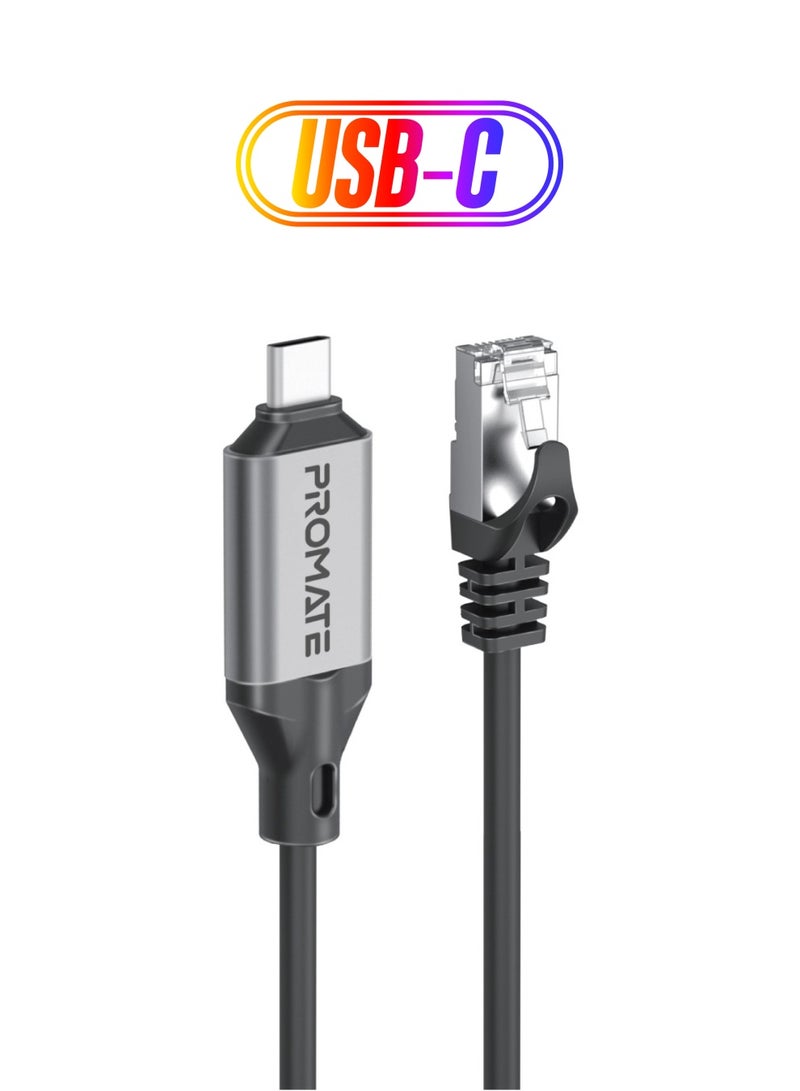 بروميت كابل محول إيثرنت فائق السرعة إلى USB-C مع مدخل RJ45 بسرعة 1000 ميجابت في الثانية، وكابل خالٍ من التشابك بطول 5 أمتار، ومخرج USB-C 3.2 سلس للإنترنت عالي السرعة، واتصال لأجهزة الكمبيوتر المحمولة والأجهزة اللوحية، CLink-RJ45 - Image 1