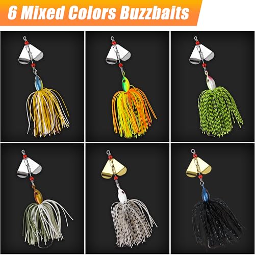 OROOTL Spinnerbait Fishing Lures Kit Set, 6pcs Bass Fishing Buzzbait Multicolor Bass Trout Salmon Pike Metal Spinner Baits Swim Jigs Lures for Freshwater Saltwater - Image 5