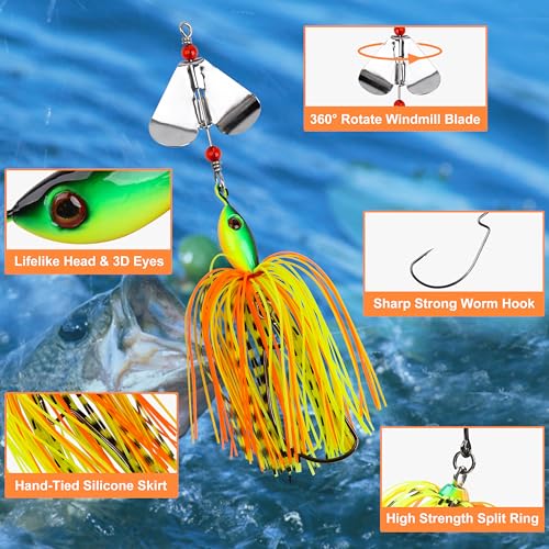 OROOTL Spinnerbait Fishing Lures Kit Set, 6pcs Bass Fishing Buzzbait Multicolor Bass Trout Salmon Pike Metal Spinner Baits Swim Jigs Lures for Freshwater Saltwater - Image 2