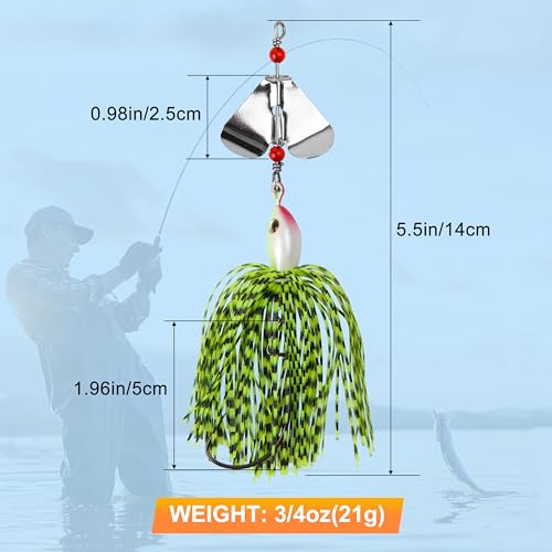 OROOTL Spinnerbait Fishing Lures Kit Set, 6pcs Bass Fishing Buzzbait Multicolor Bass Trout Salmon Pike Metal Spinner Baits Swim Jigs Lures for Freshwater Saltwater - Image 3