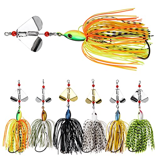 OROOTL Spinnerbait Fishing Lures Kit Set, 6pcs Bass Fishing Buzzbait Multicolor Bass Trout Salmon Pike Metal Spinner Baits Swim Jigs Lures for Freshwater Saltwater - Image 1