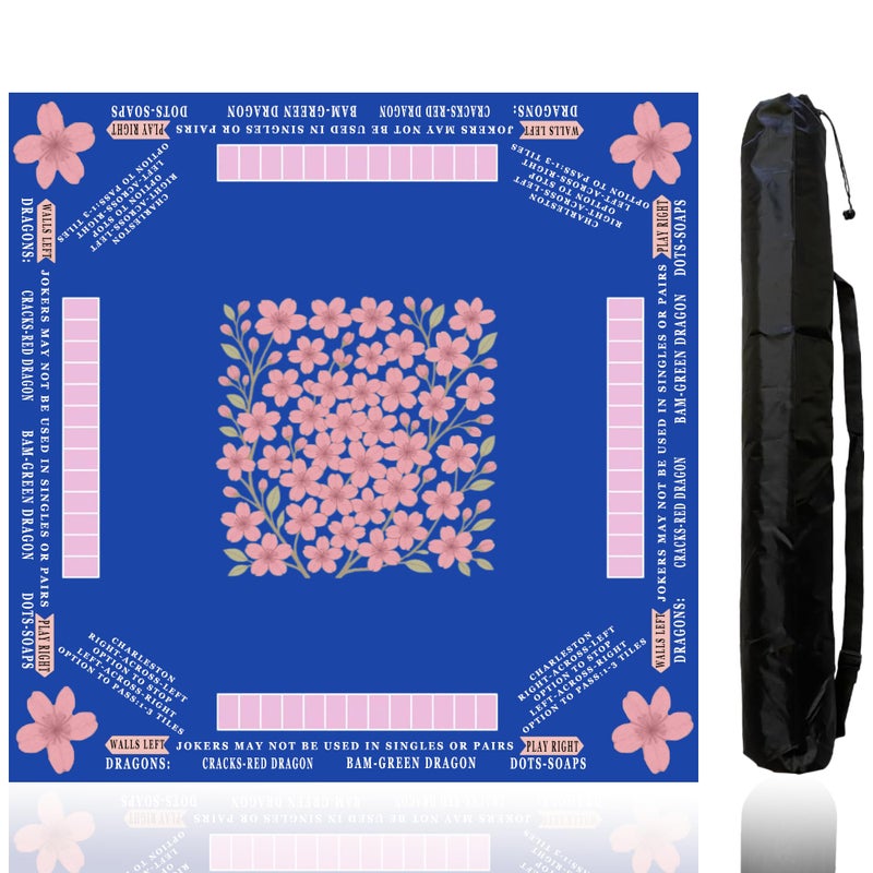 DEALZOOM American Mahjong Mat with Rules Printed (33x33, 2.5mm Thick, Cherry Blossom Blue) Mahjong Mat for Table w/Bag, Crease-Proof Waterproof Non-Slip, Soft Mahjong Table Mat, Noise Reduction - Image 1