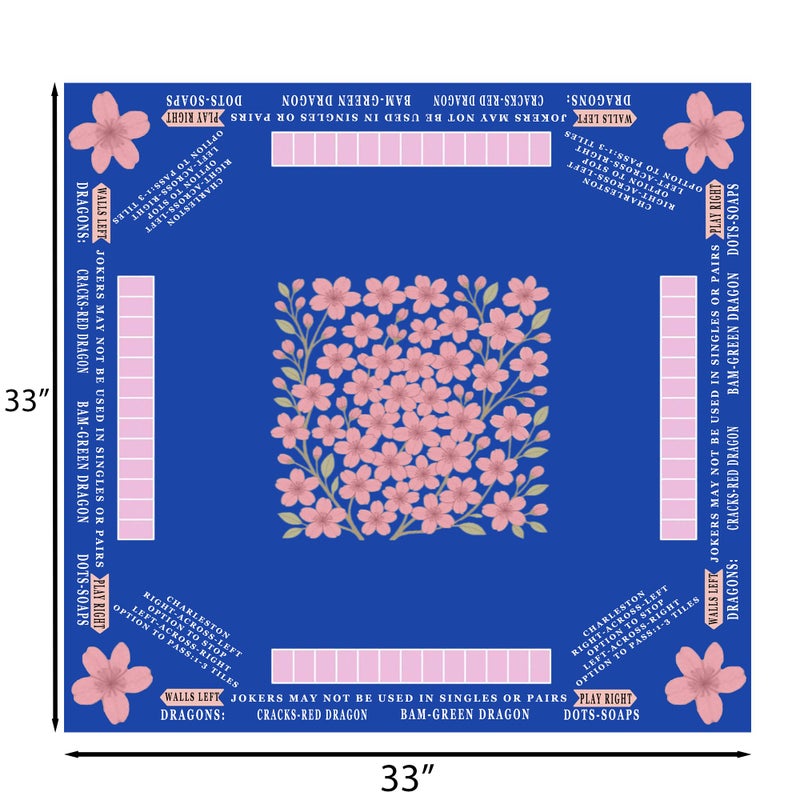 DEALZOOM American Mahjong Mat with Rules Printed (33x33, 2.5mm Thick, Cherry Blossom Blue) Mahjong Mat for Table w/Bag, Crease-Proof Waterproof Non-Slip, Soft Mahjong Table Mat, Noise Reduction - Image 2