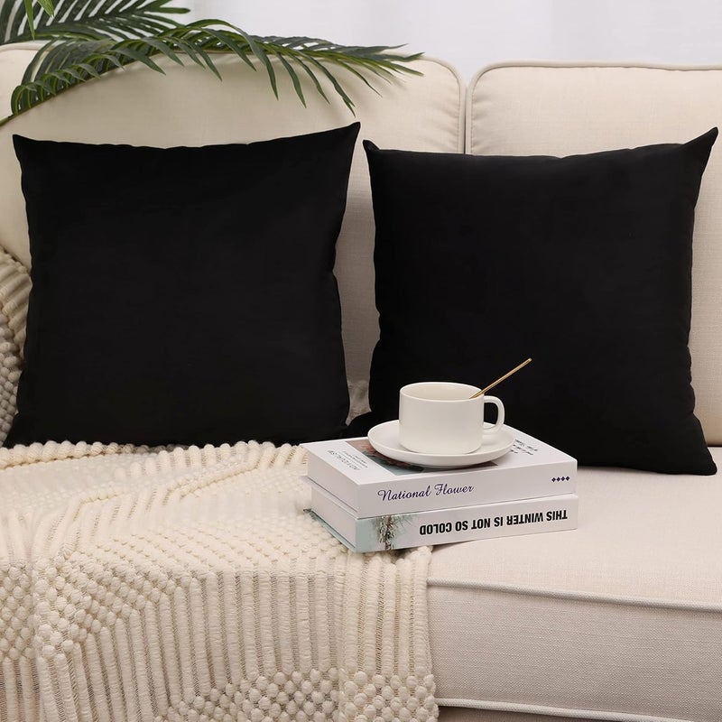 MZPSO Pack of 2, Velvet Super Soft Solid Decorative Square Throw Pillow Covers Set Cushion Case for Sofa Bedroom Car 18 x 18 Inch 45 x 45 cm Black - Image 1