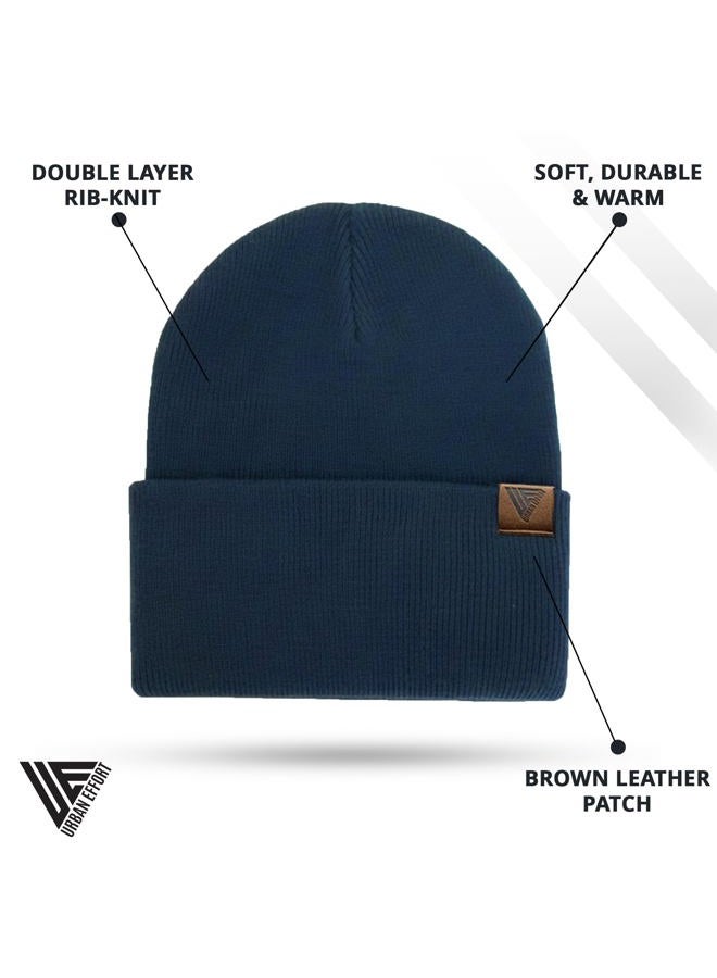 Urban Effort Unisex Knit Beanie – Warm Acrylic Cuffed Winter Hat for Men & Women, Soft Stretch Fit, Classic Streetwear Style, Navy Blue, X-Small-3X-Large - Image 2