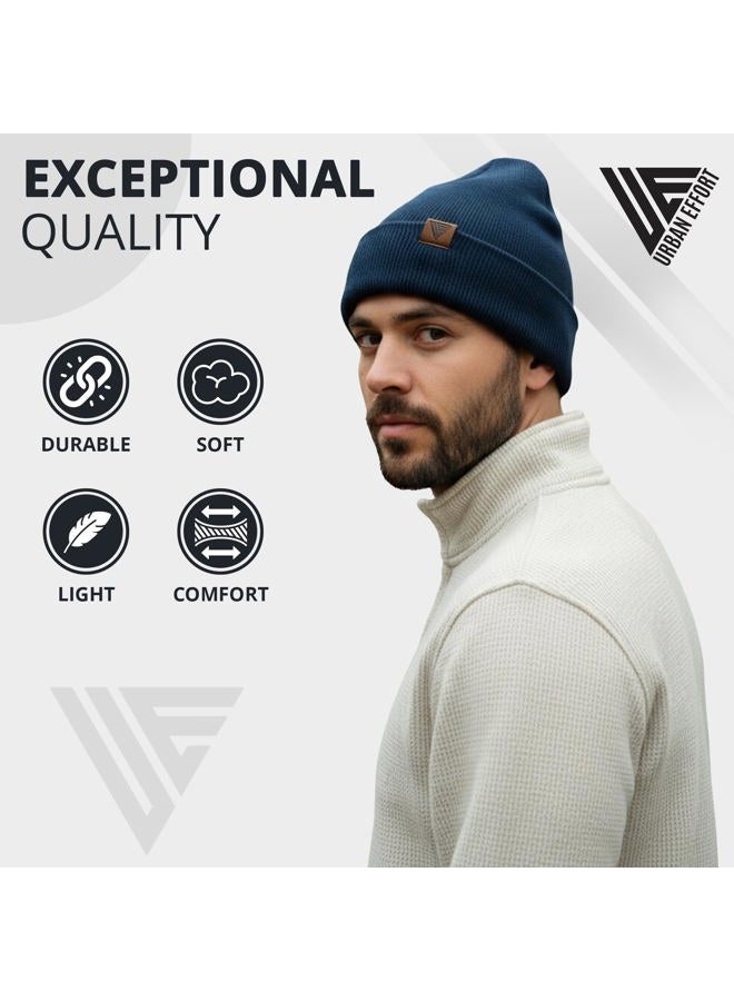 Urban Effort Unisex Knit Beanie – Warm Acrylic Cuffed Winter Hat for Men & Women, Soft Stretch Fit, Classic Streetwear Style, Navy Blue, X-Small-3X-Large - Image 3