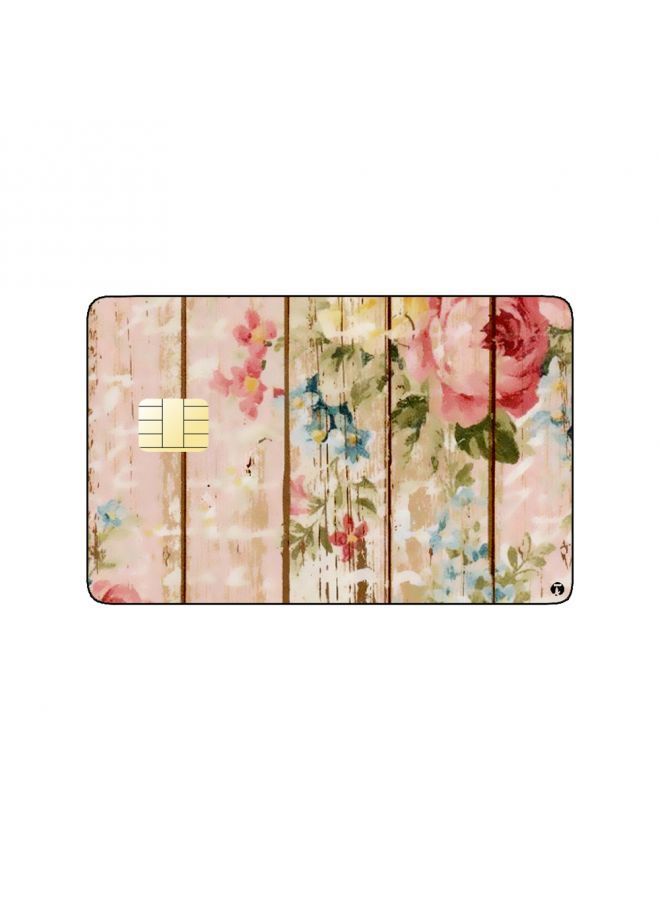 RKN PRINTED BANK CARD STICKER Beautiful Wooden Wall With Flowers Drawing - Image 2